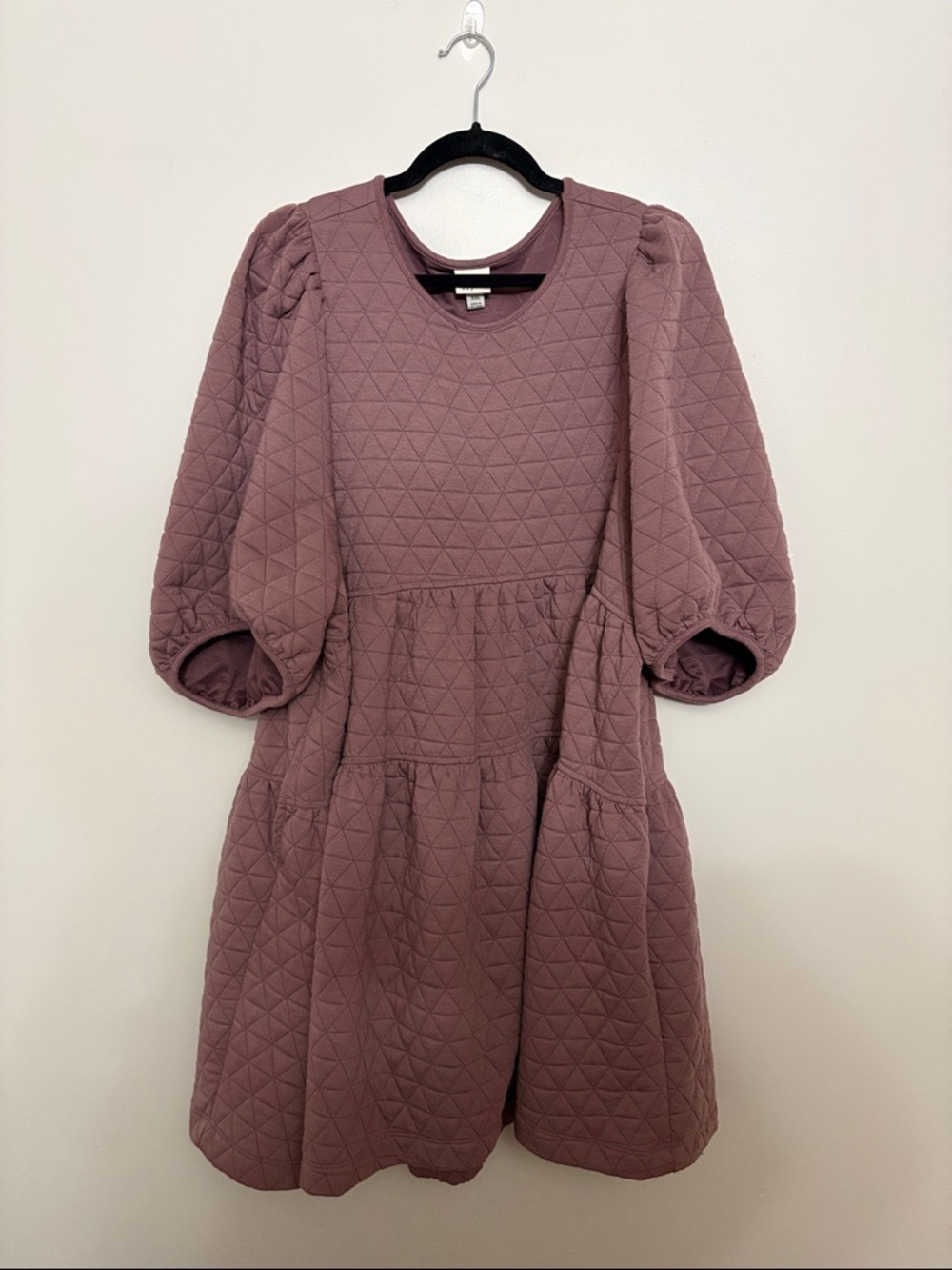 a new day Mauve Quilted Puff-Sleeve Tiered Mini Dress
